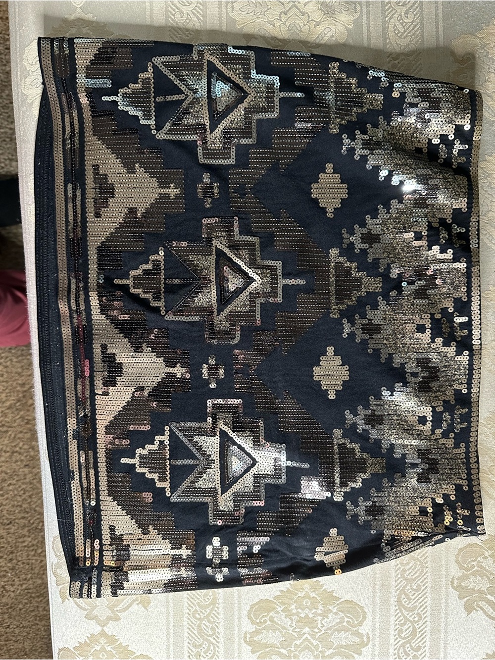Express Black Mini Skirt with Silver Sequin Geometric Design